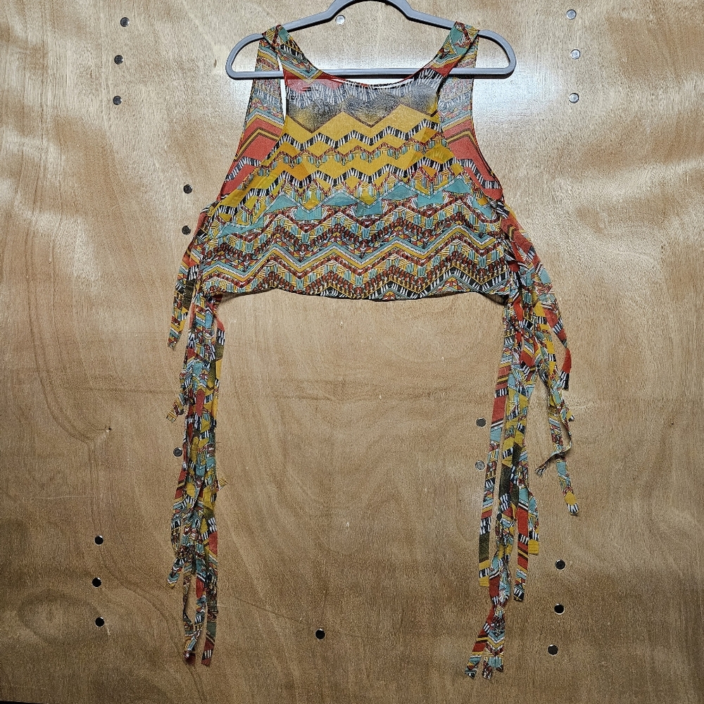 Chandelier Women's Colorful Fringed Tank Top Hippie Boho Tribal Y2K Medium - Picture 5 of 11
